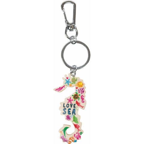 Wooden Key Ring - Decorated Seahorse