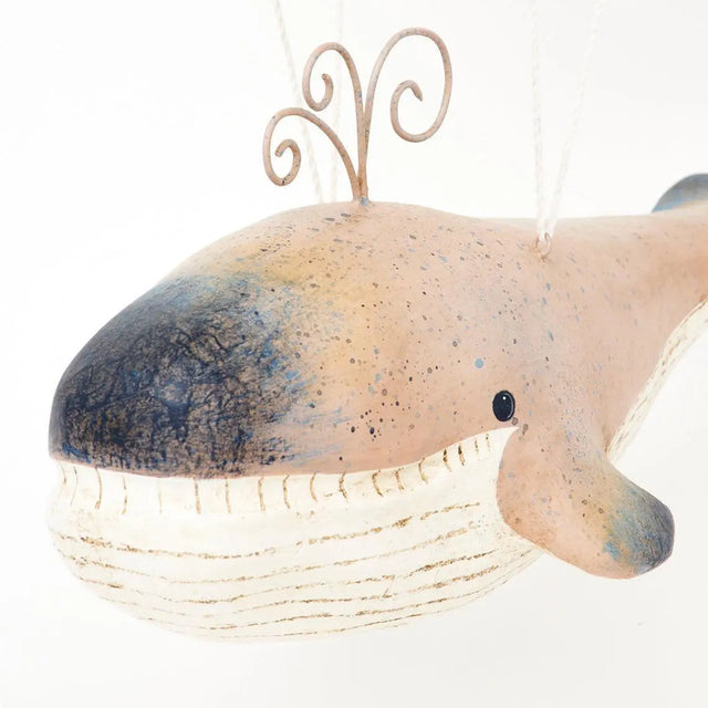 Whale with Blue/White Parachute Figurines Papier Mache Batela Giftware