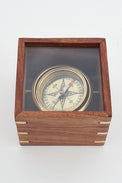 Navigation Compass in a Glass and Wooden Presentation Box Nautical Office Decoration Batela Giftware