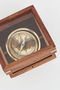 Navigation Compass in a Glass and Wooden Presentation Box Nautical Office Decoration Batela Giftware