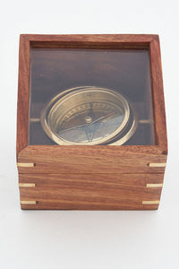 Navigation Compass in a Glass and Wooden Presentation Box Nautical Office Decoration Batela Giftware