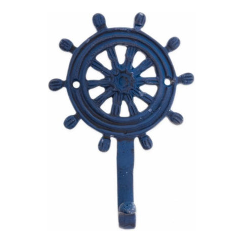 Ship's Wheel Metal Coat Hook (Blue)