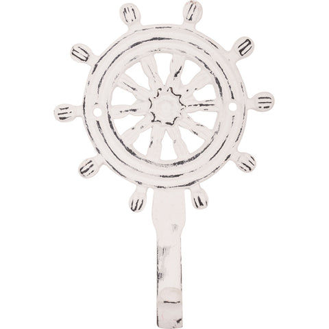 Ship's Wheel Metal Coat Hook (White)