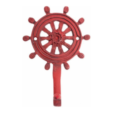 Ship's Wheel Metal Coat Hook (Red)