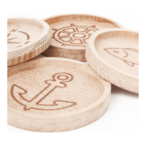 Wooden Table Coasters - Nautical Motifs- (Set of 4)