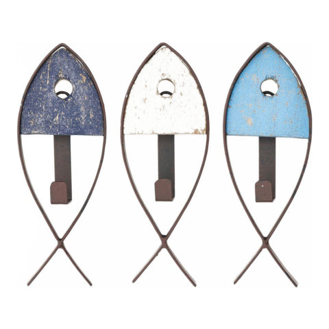 Wooden and Metal Fish Coat Hooks (Set of 3)