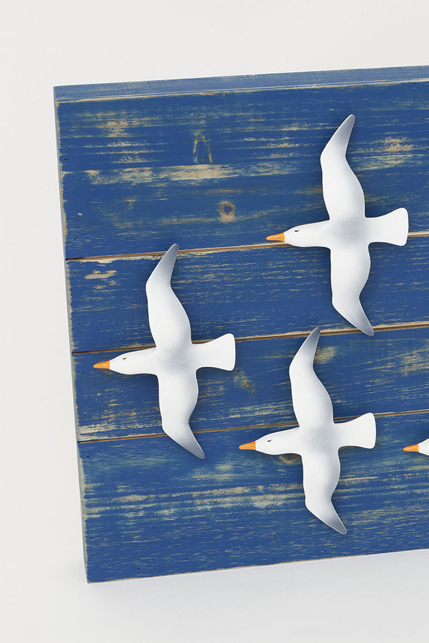 Wooden Wall Art with a Flock of Seagulls Marine Mammals Pictures Batela Giftware