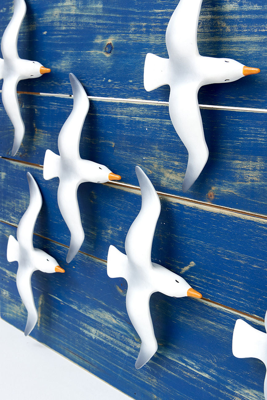 Wooden Wall Art with a Flock of Seagulls Marine Mammals Pictures Batela Giftware
