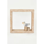 Square wooden mirror with bird on a post
