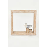 Square wooden mirror with bird on a post