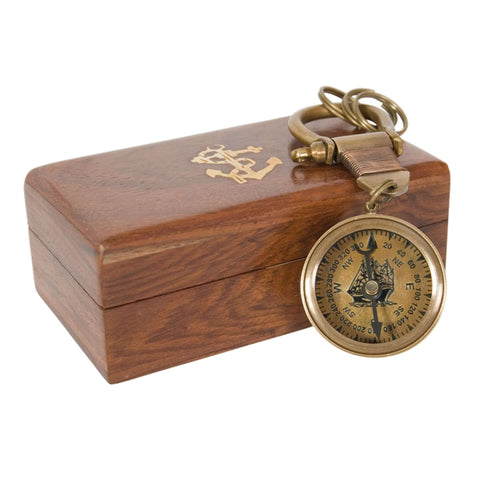 Compass Key Ring with Wooden Box by Batela