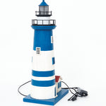 LED Blue/White Lighthouse with House - Metal