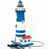 LED Blue/White Lighthouse with House - Metal