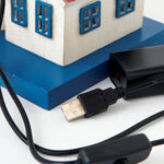 LED Blue/White Lighthouse with House - Metal