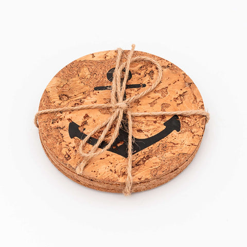 Cork Table Coasters with Anchor - (Set of 6) by Batela