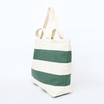 Large Canvas Tote Bag - Green/White Wide Stripes by Batela