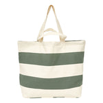 Large Canvas Tote Bag - Green/White Wide Stripes by Batela