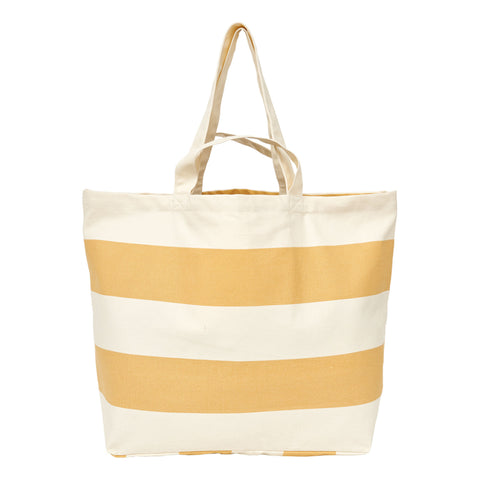 Large Canvas Tote Bag - Yellow/White Wide Stripes by Batela