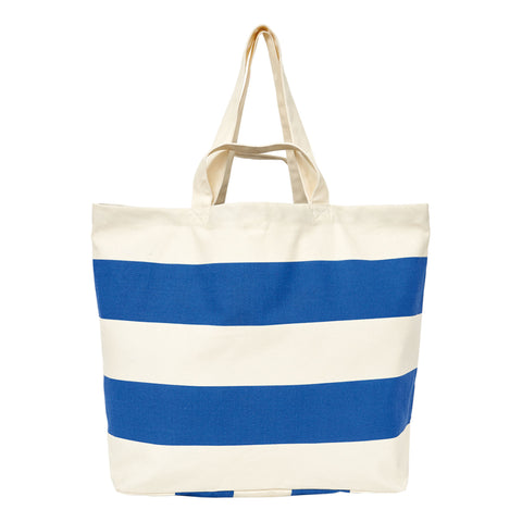 Large Canvas Tote Bag - Blue/White Wide Stripes by Batela