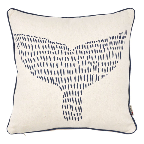 Cushion - Blue Whale Tail on White Design by Batela
