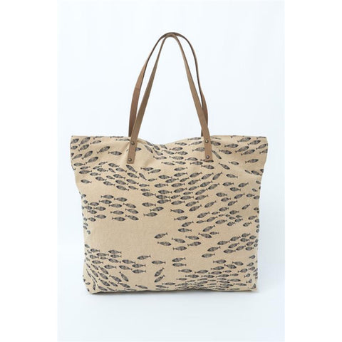 Large Canvas Tote Bag - Shoal of Fish Design by Batela