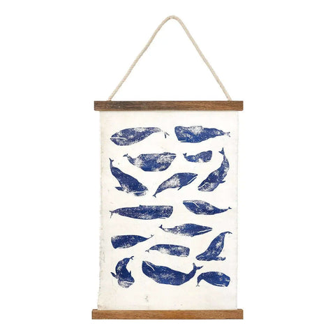 Canvas Wall Hanging with Blue Whales by Batela