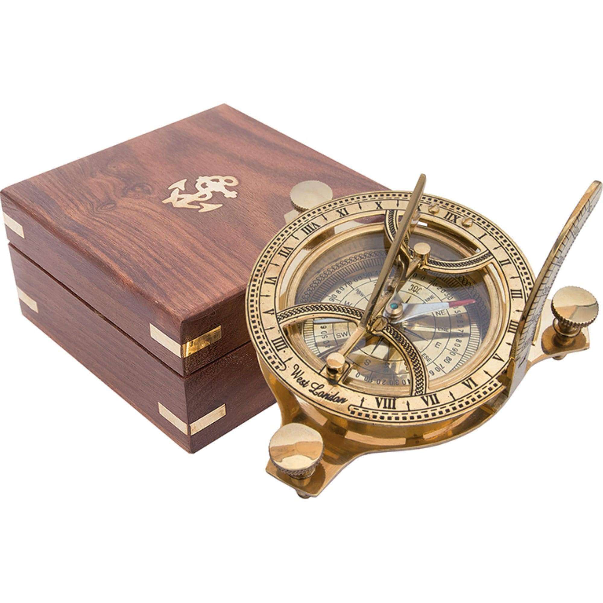 Buy Solid Brass Round Sundial Compass w/ Rosewood Box 6in